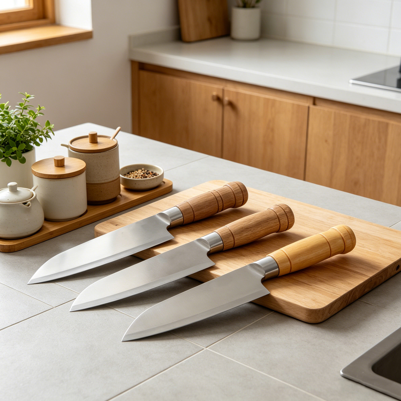 Japanese Knife - 3 szt. Drewniane uchwyty do noży,
